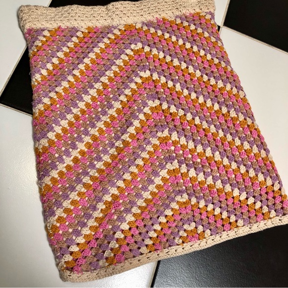 Forever 21 F21 Crochet Multicolor Pastel Knit Skirt Pink Cream Purple Orange Med - Picture 7 of 9